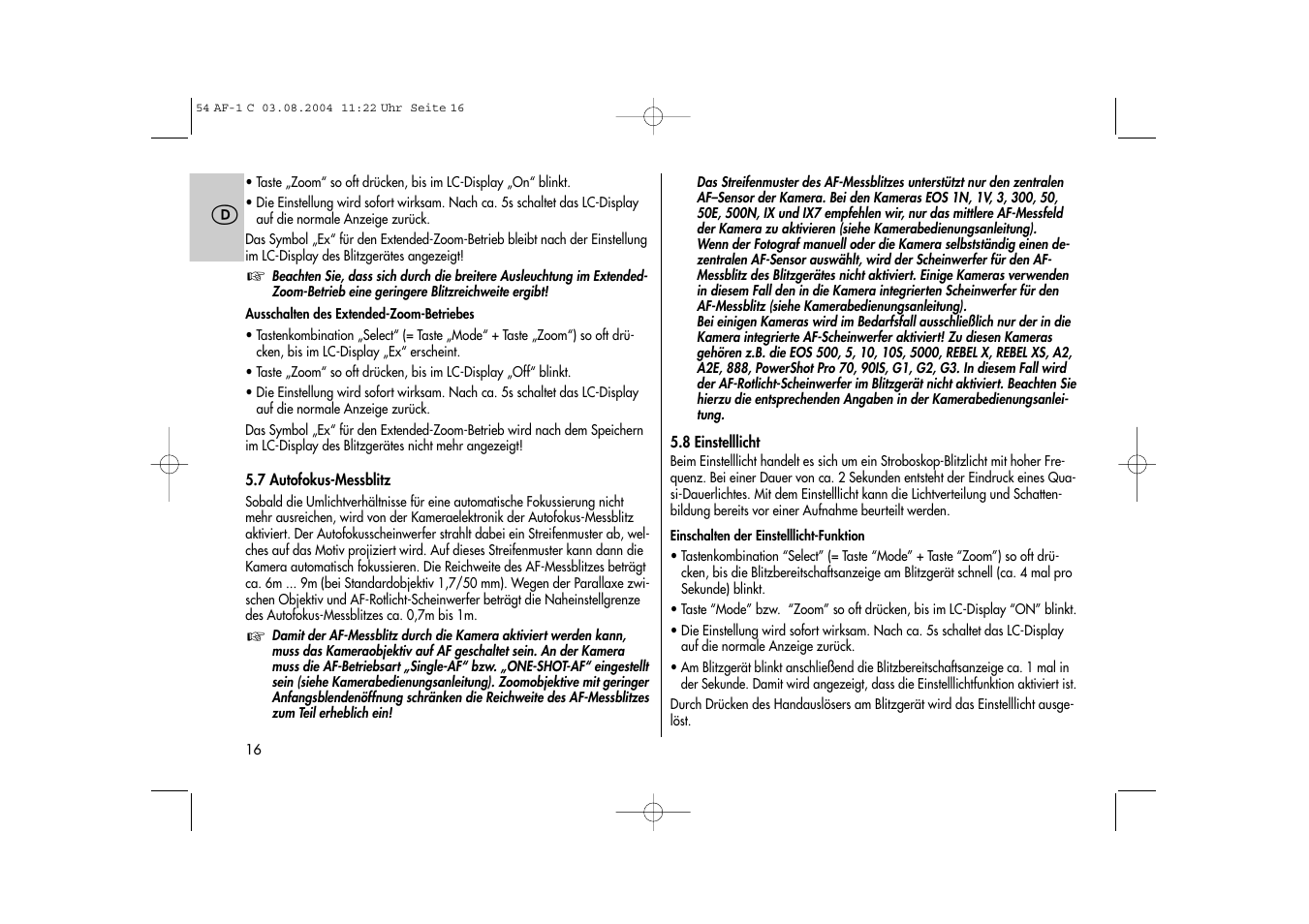 Metz MECABLITZ 54 AF-1 Canon User Manual | Page 16 / 120