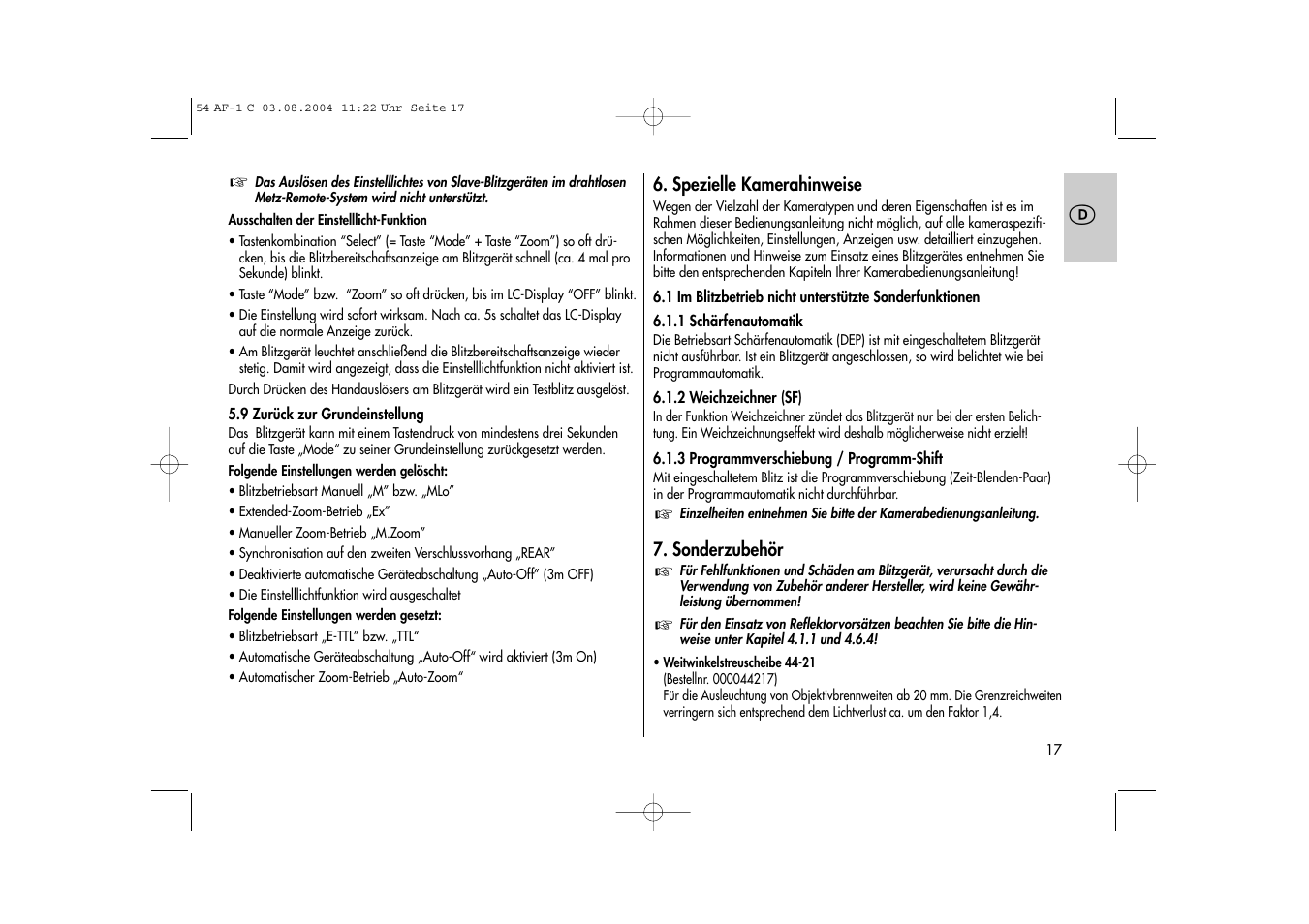 Metz MECABLITZ 54 AF-1 Canon User Manual | Page 17 / 120