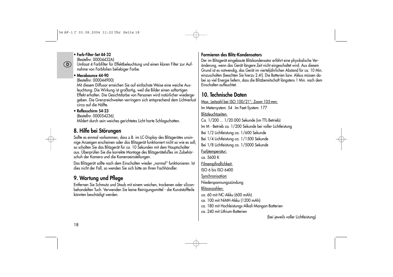 Metz MECABLITZ 54 AF-1 Canon User Manual | Page 18 / 120