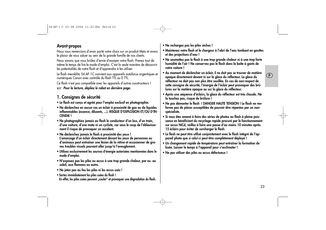 Metz MECABLITZ 54 AF-1 Canon User Manual | Page 23 / 120