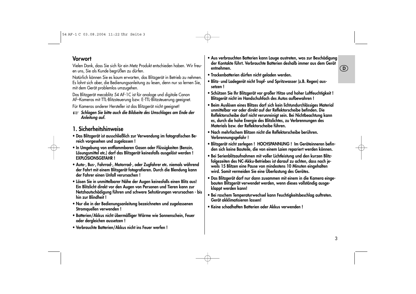 Metz MECABLITZ 54 AF-1 Canon User Manual | Page 3 / 120