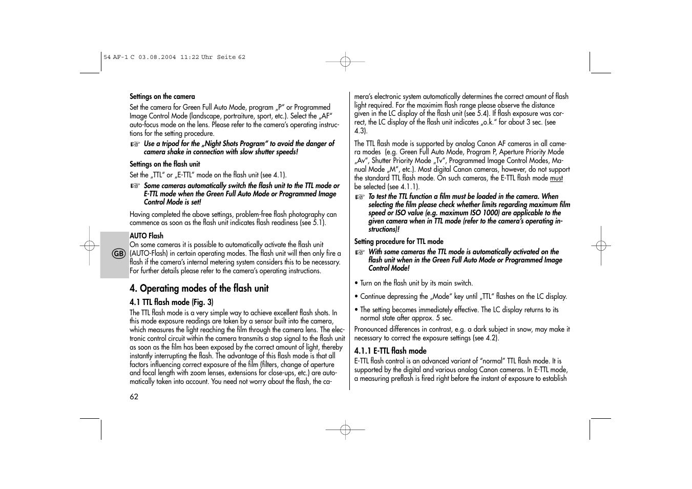 Metz MECABLITZ 54 AF-1 Canon User Manual | Page 62 / 120