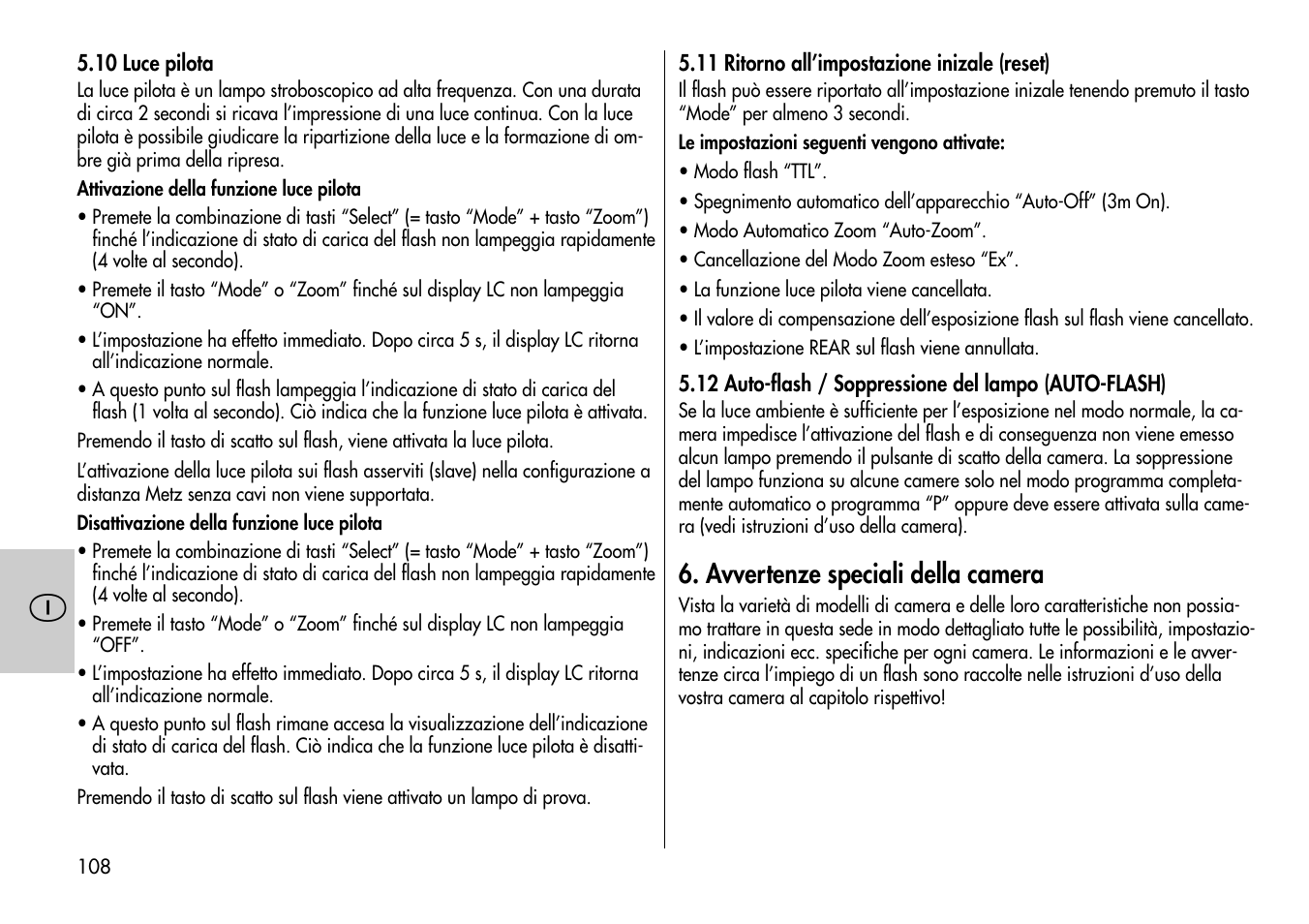Avvertenze speciali della camera | Metz MECABLITZ 54 AF-1 Nikon User Manual | Page 108 / 142