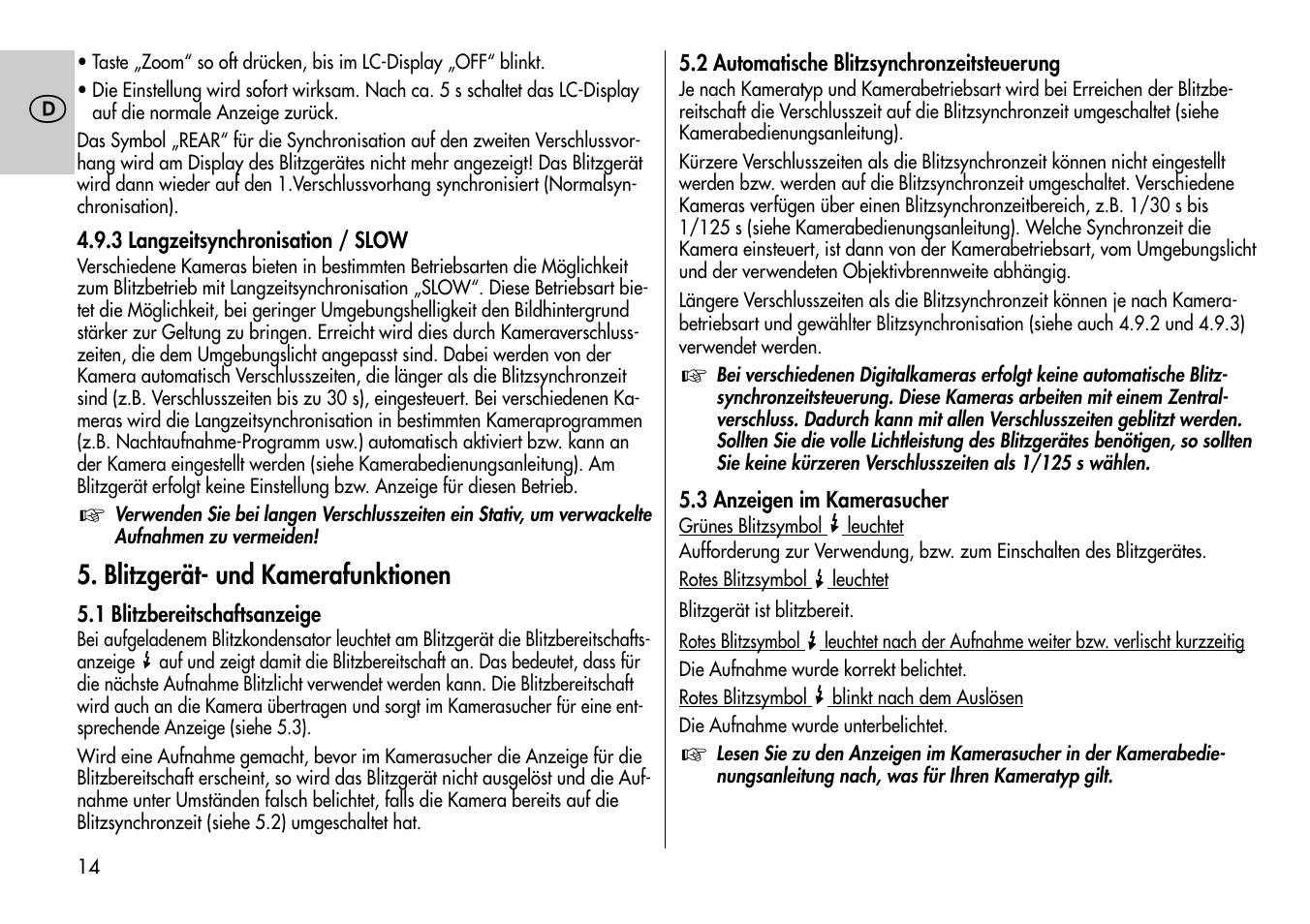 Blitzgerät- und kamerafunktionen | Metz MECABLITZ 54 AF-1 Nikon User Manual | Page 14 / 142