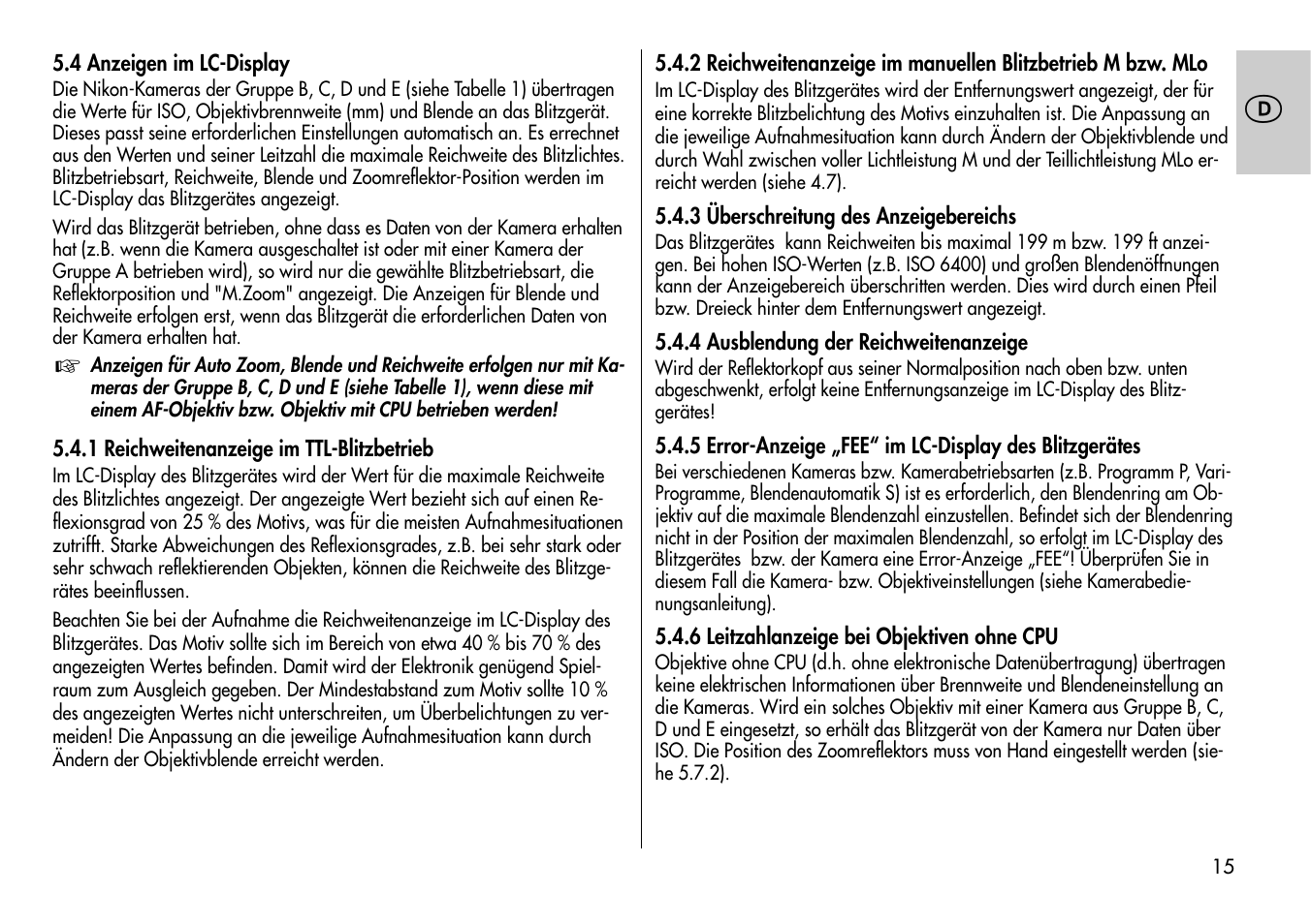 Metz MECABLITZ 54 AF-1 Nikon User Manual | Page 15 / 142