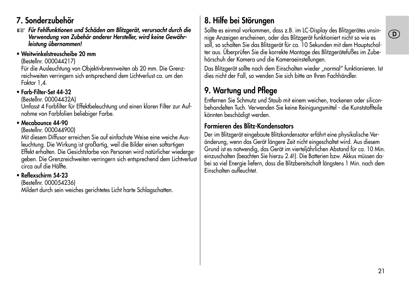 Metz MECABLITZ 54 AF-1 Nikon User Manual | Page 21 / 142