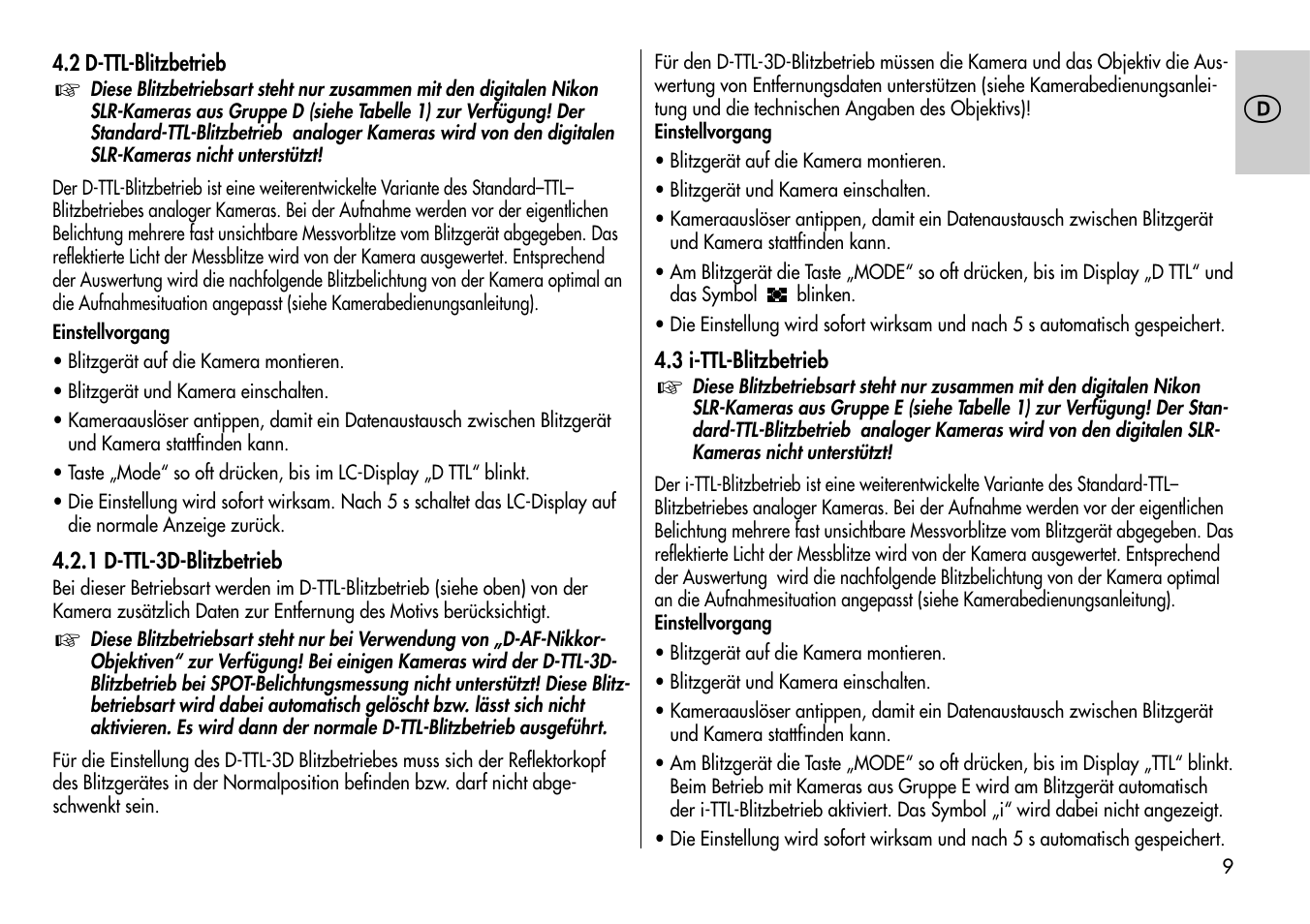 Metz MECABLITZ 54 AF-1 Nikon User Manual | Page 9 / 142