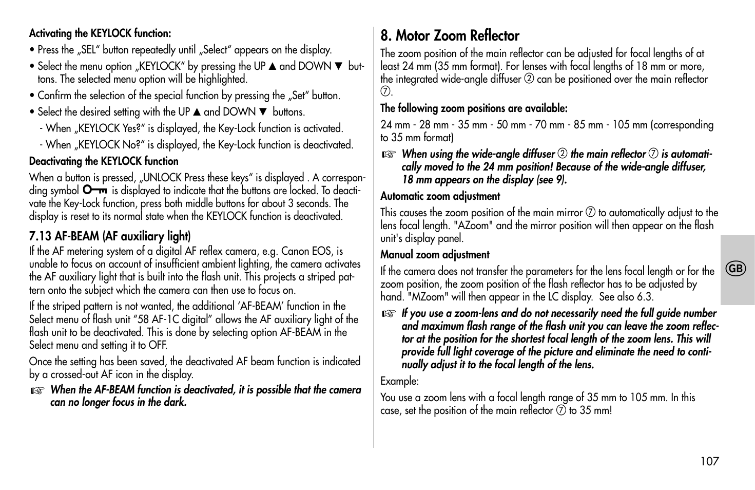 Metz MECABLITZ 58 AF-1 digital Canon User Manual | Page 107 / 190