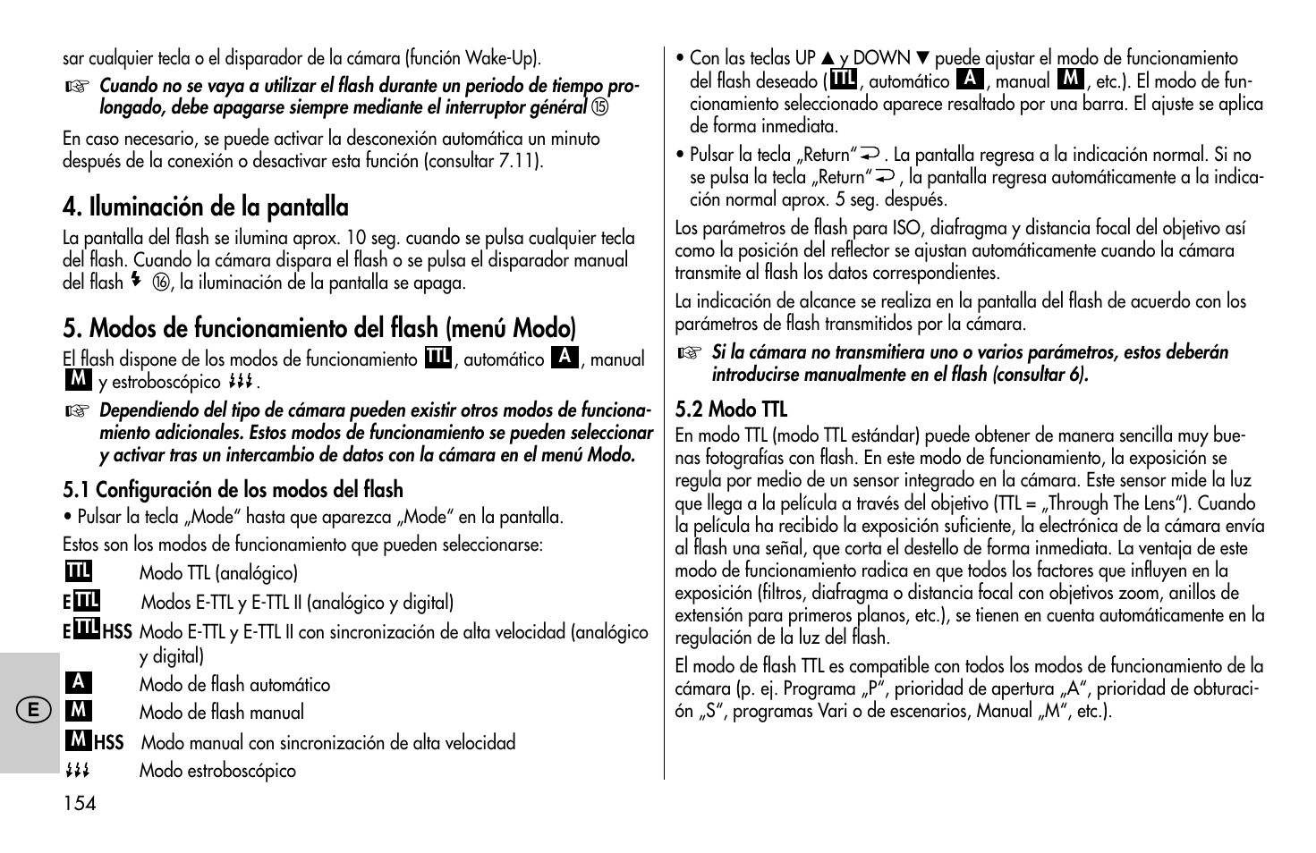 Iluminación de la pantalla, Modos de funcionamiento del flash (menú modo) | Metz MECABLITZ 58 AF-1 digital Canon User Manual | Page 154 / 190