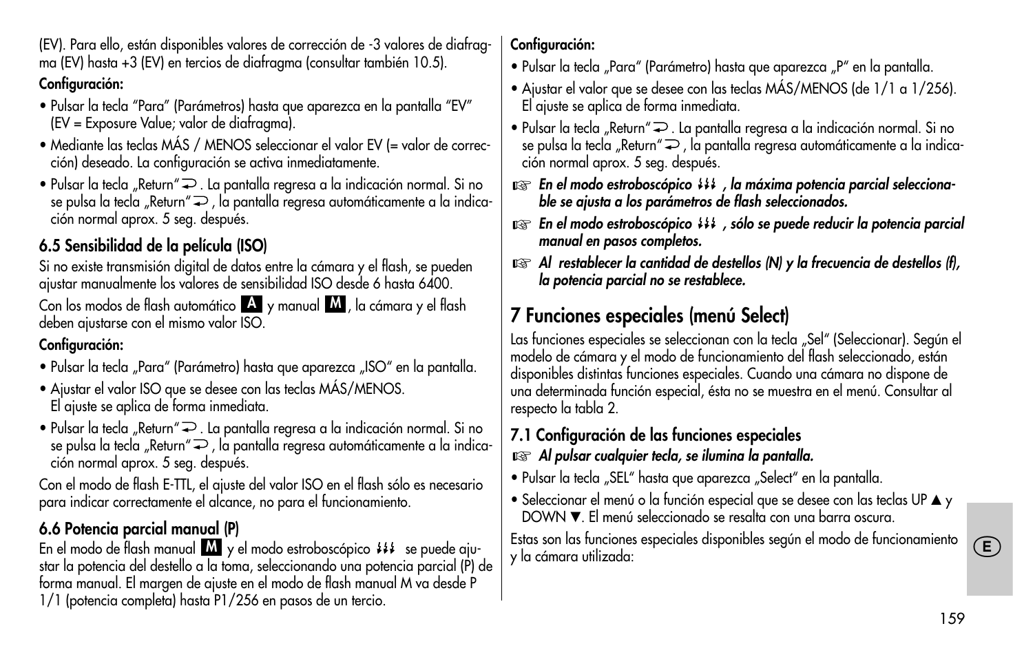 7 funciones especiales (menú select) | Metz MECABLITZ 58 AF-1 digital Canon User Manual | Page 159 / 190