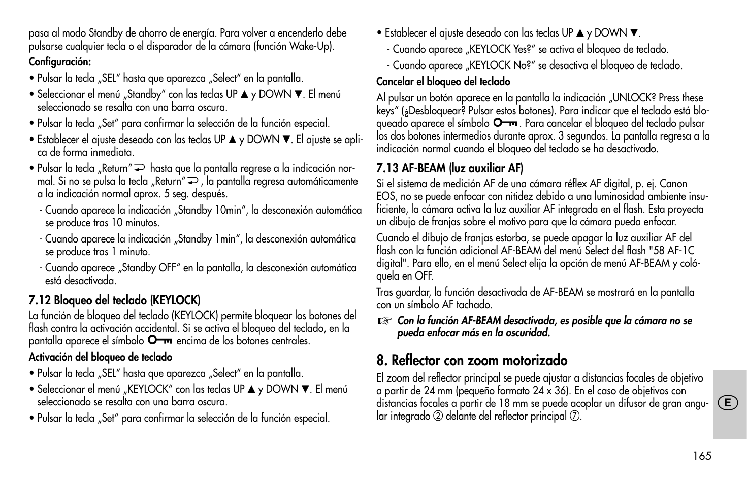 Reflector con zoom motorizado | Metz MECABLITZ 58 AF-1 digital Canon User Manual | Page 165 / 190