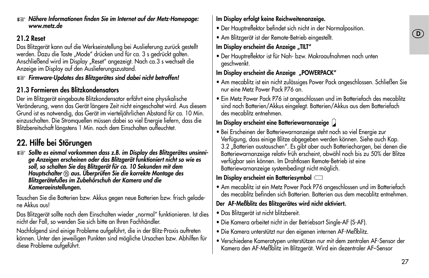 Metz MECABLITZ 58 AF-1 digital Canon User Manual | Page 27 / 190