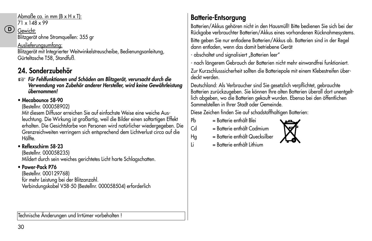 Metz MECABLITZ 58 AF-1 digital Canon User Manual | Page 30 / 190