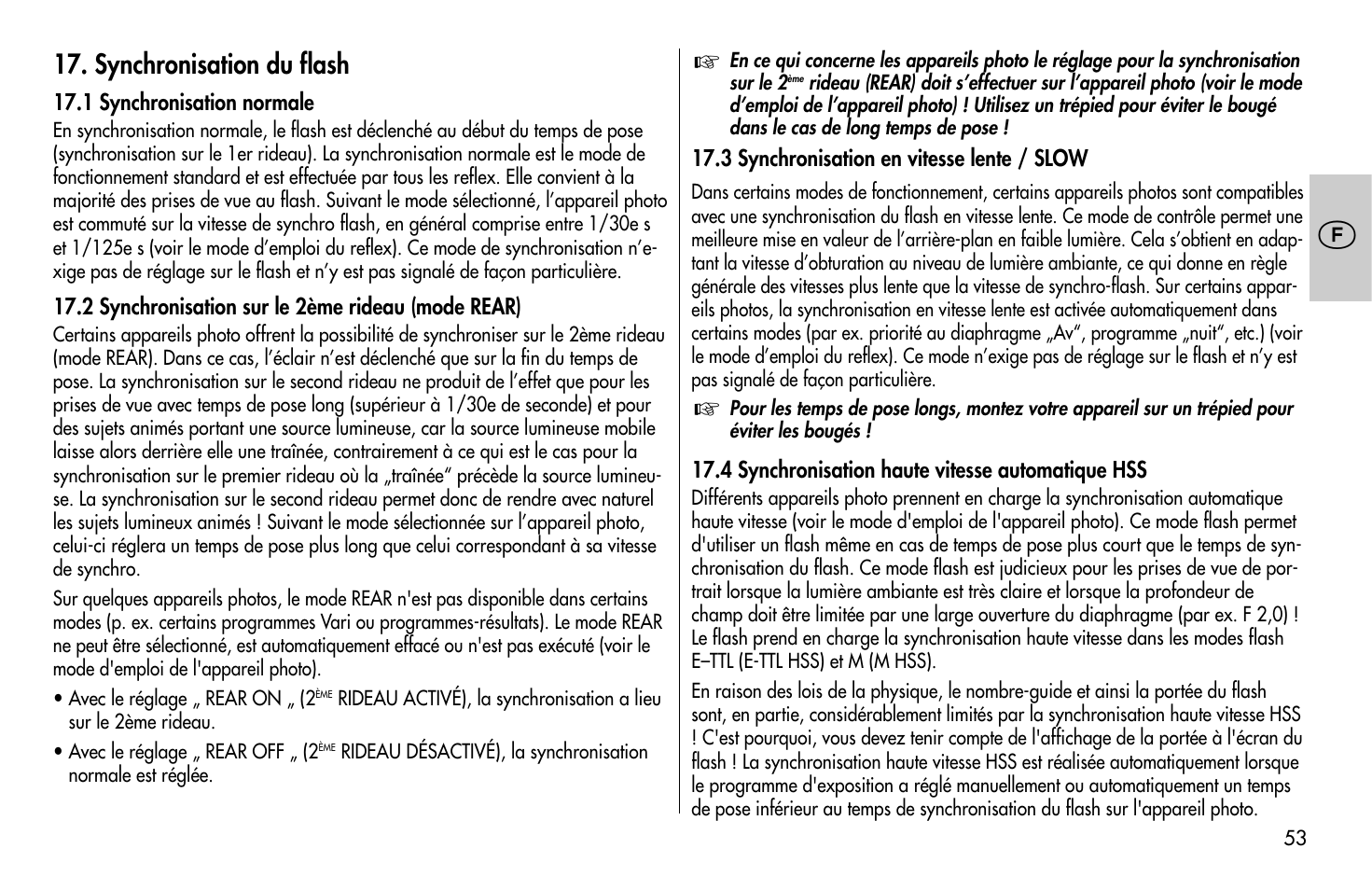 Synchronisation du flash | Metz MECABLITZ 58 AF-1 digital Canon User Manual | Page 53 / 190