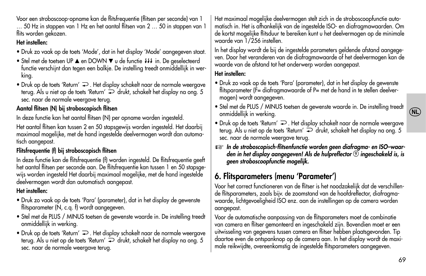 Flitsparameters (menu ‘parameter’) | Metz MECABLITZ 58 AF-1 digital Canon User Manual | Page 69 / 190