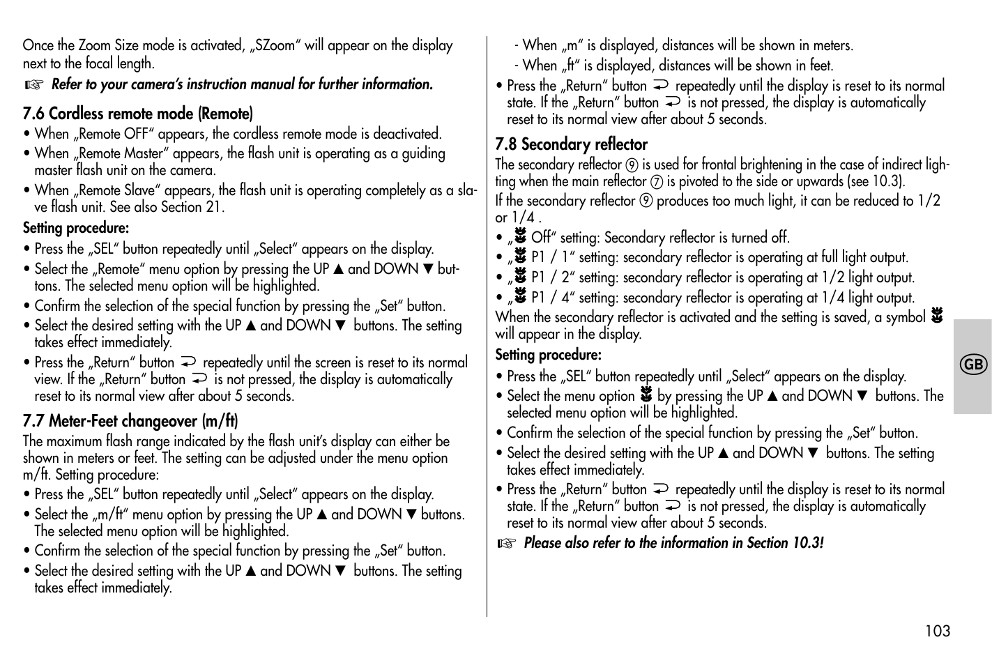 Metz MECABLITZ 58 AF-1 digital Nikon User Manual | Page 103 / 182