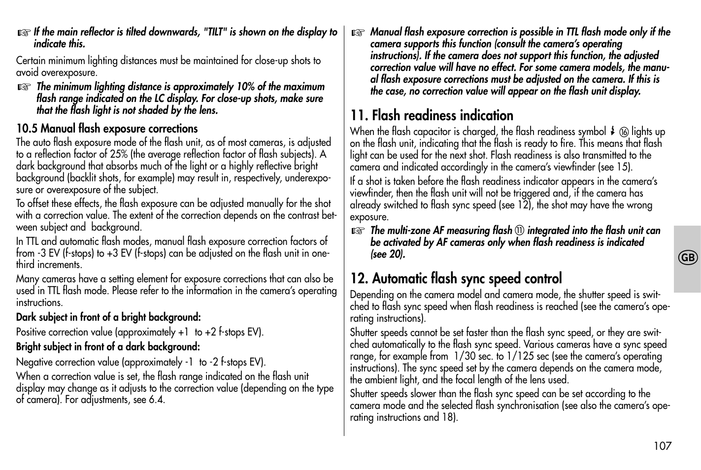 Flash readiness indication, Automatic flash sync speed control | Metz MECABLITZ 58 AF-1 digital Nikon User Manual | Page 107 / 182