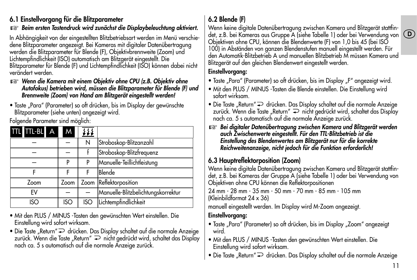 Metz MECABLITZ 58 AF-1 digital Nikon User Manual | Page 11 / 182