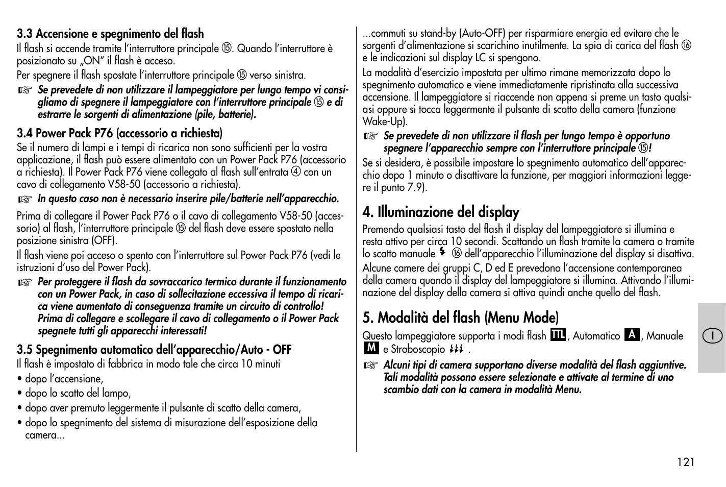 Illuminazione del display, Modalità del flash (menu mode) | Metz MECABLITZ 58 AF-1 digital Nikon User Manual | Page 121 / 182