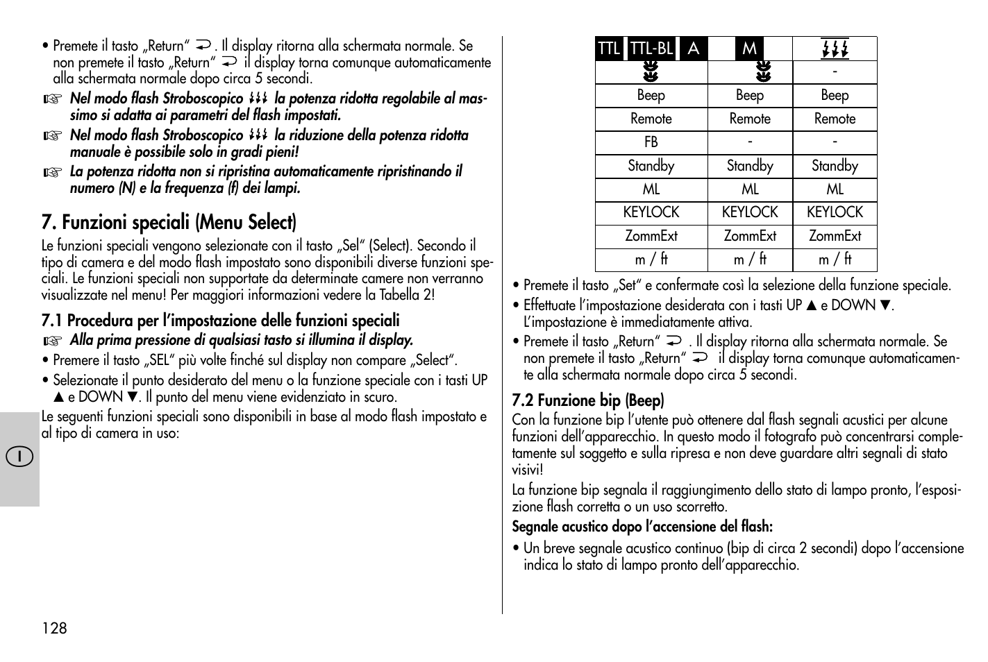 Funzioni speciali (menu select) | Metz MECABLITZ 58 AF-1 digital Nikon User Manual | Page 128 / 182