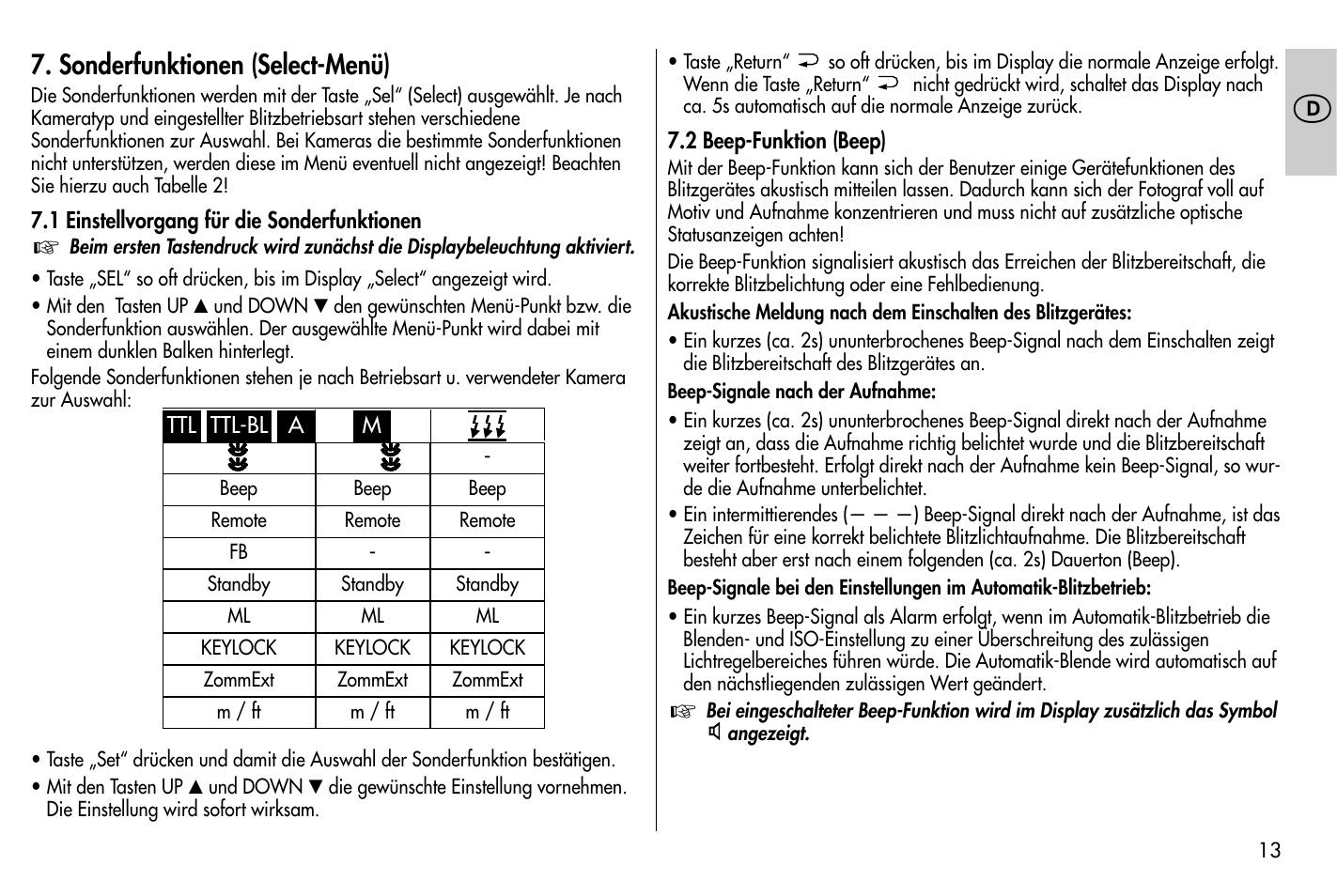 Sonderfunktionen (select-menü) | Metz MECABLITZ 58 AF-1 digital Nikon User Manual | Page 13 / 182