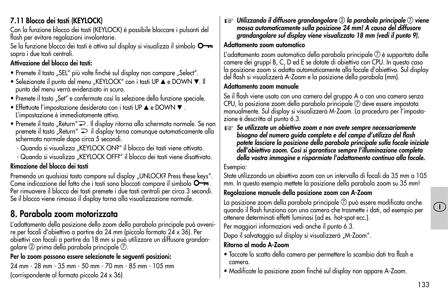 Parabola zoom motorizzata | Metz MECABLITZ 58 AF-1 digital Nikon User Manual | Page 133 / 182