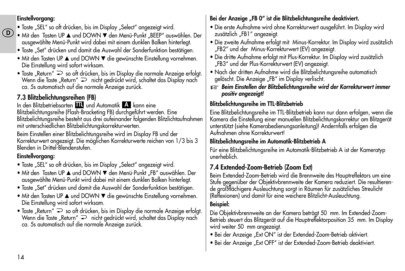 Metz MECABLITZ 58 AF-1 digital Nikon User Manual | Page 14 / 182