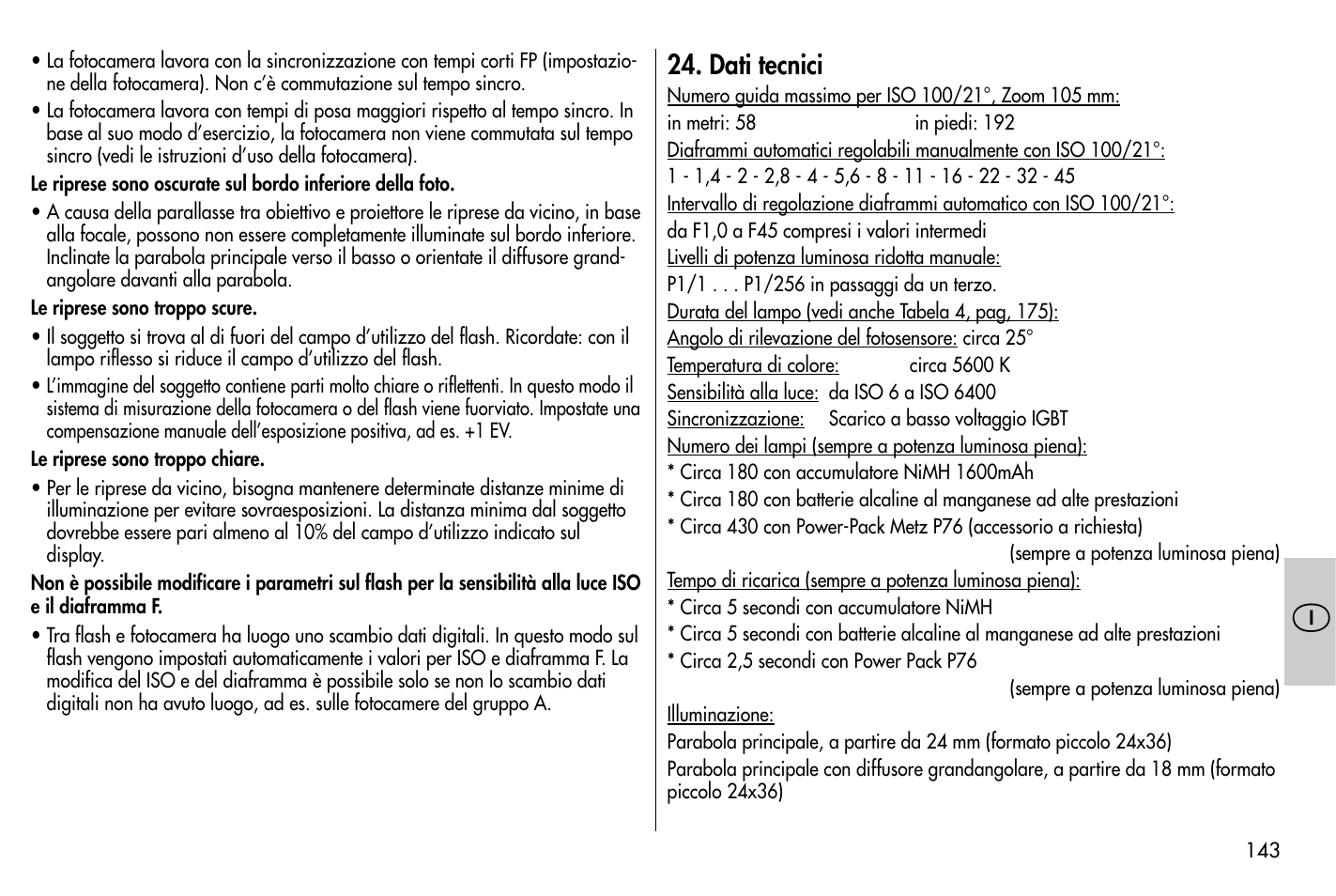 Dati tecnici | Metz MECABLITZ 58 AF-1 digital Nikon User Manual | Page 143 / 182