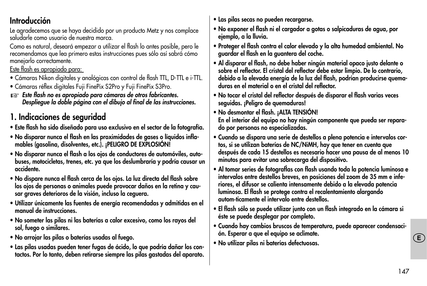 Introducción, Indicaciones de seguridad | Metz MECABLITZ 58 AF-1 digital Nikon User Manual | Page 147 / 182