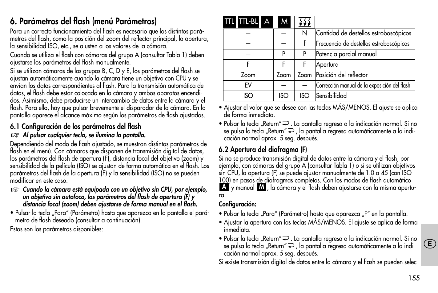 Parámetros del flash (menú parámetros) | Metz MECABLITZ 58 AF-1 digital Nikon User Manual | Page 155 / 182