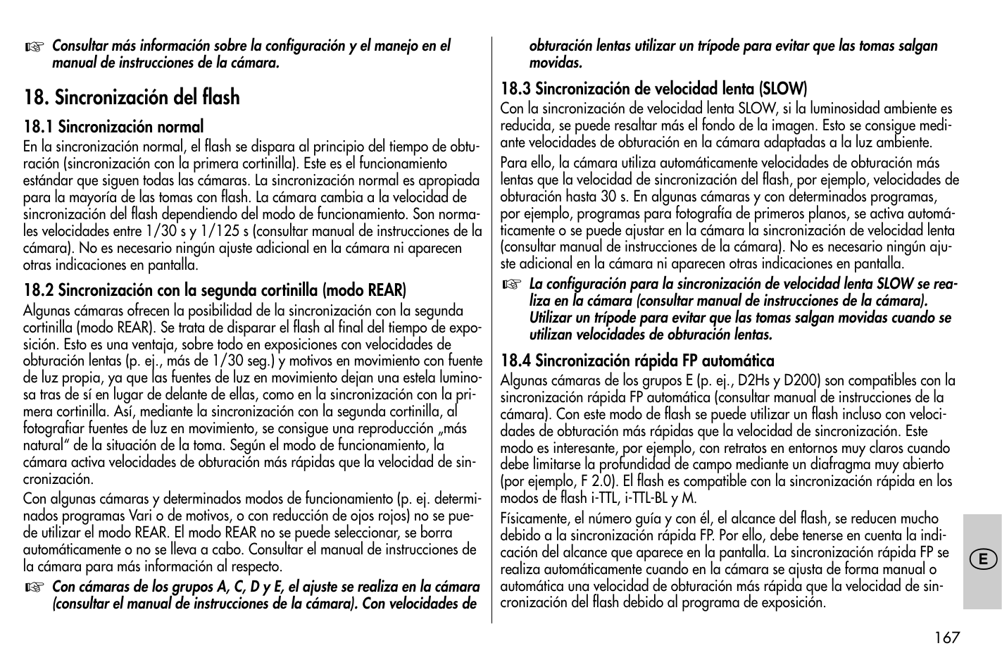 Sincronización del flash | Metz MECABLITZ 58 AF-1 digital Nikon User Manual | Page 167 / 182