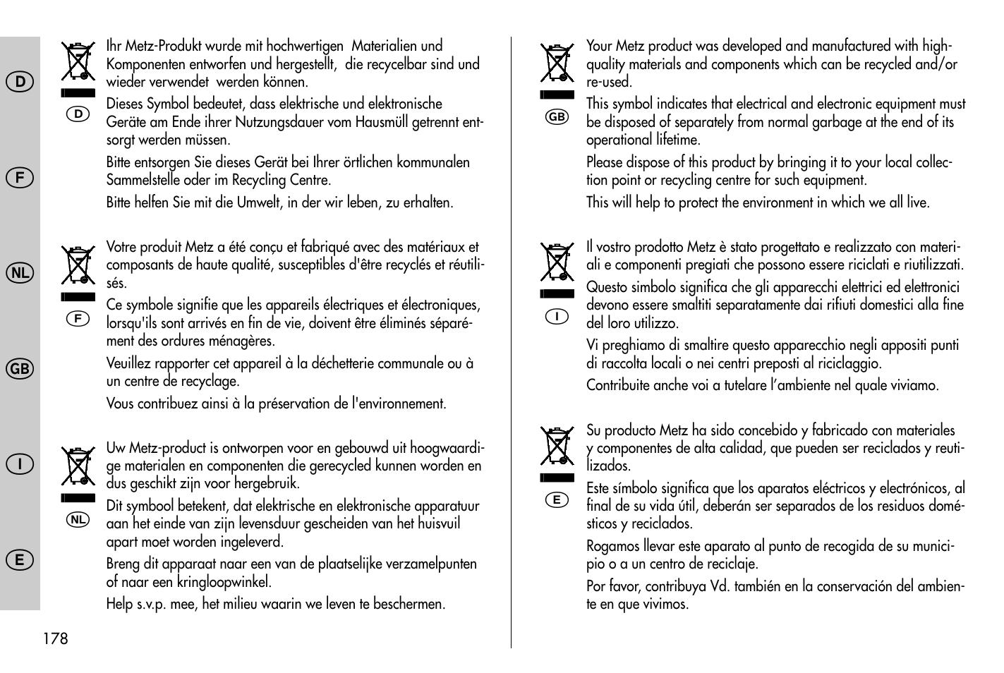 Metz MECABLITZ 58 AF-1 digital Nikon User Manual | Page 178 / 182