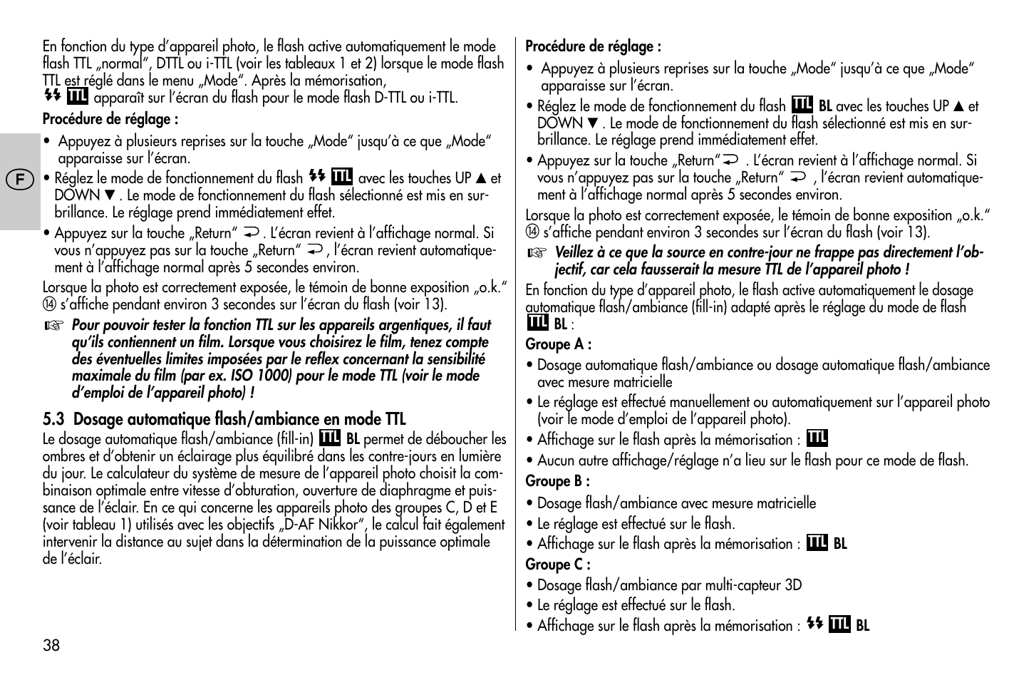 Metz MECABLITZ 58 AF-1 digital Nikon User Manual | Page 38 / 182