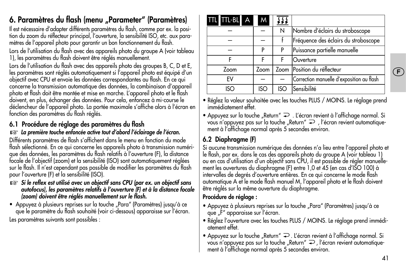 Paramètres du flash (menu „parameter“ (paramètres) | Metz MECABLITZ 58 AF-1 digital Nikon User Manual | Page 41 / 182