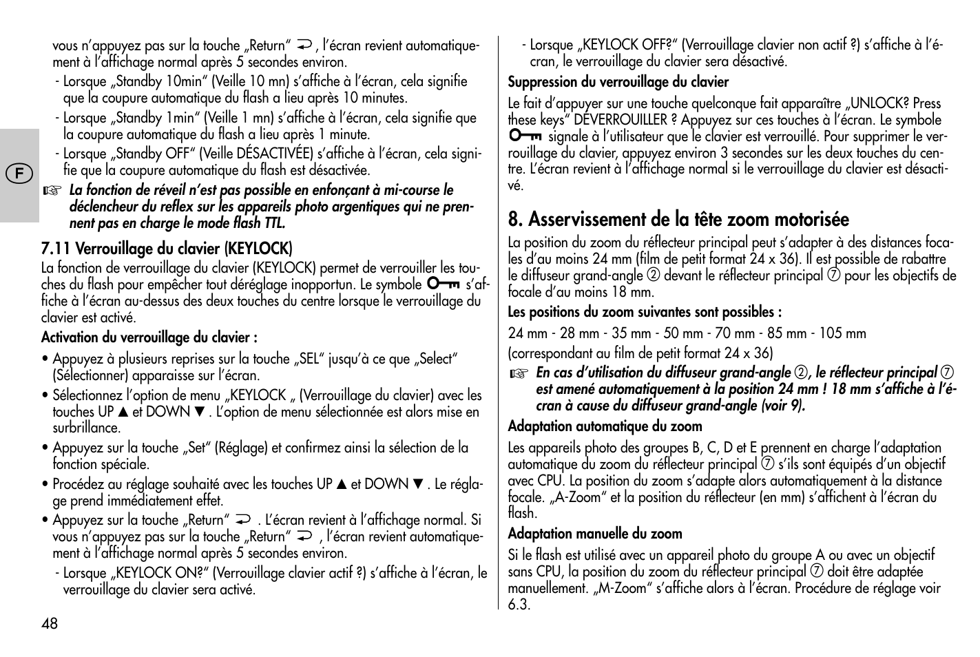 Asservissement de la tête zoom motorisée | Metz MECABLITZ 58 AF-1 digital Nikon User Manual | Page 48 / 182