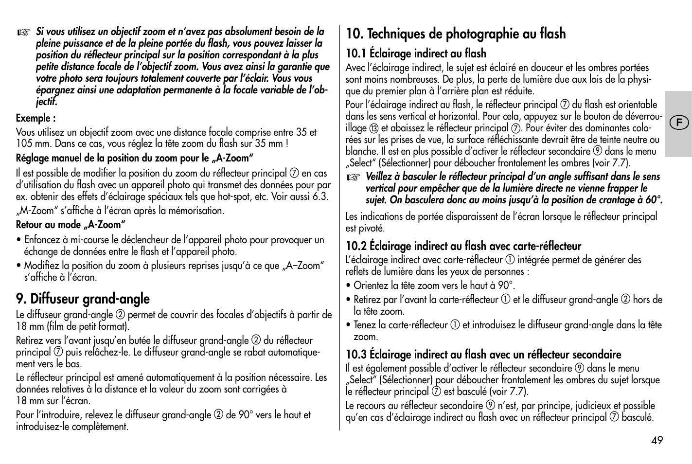 Diffuseur grand-angle, Techniques de photographie au flash | Metz MECABLITZ 58 AF-1 digital Nikon User Manual | Page 49 / 182