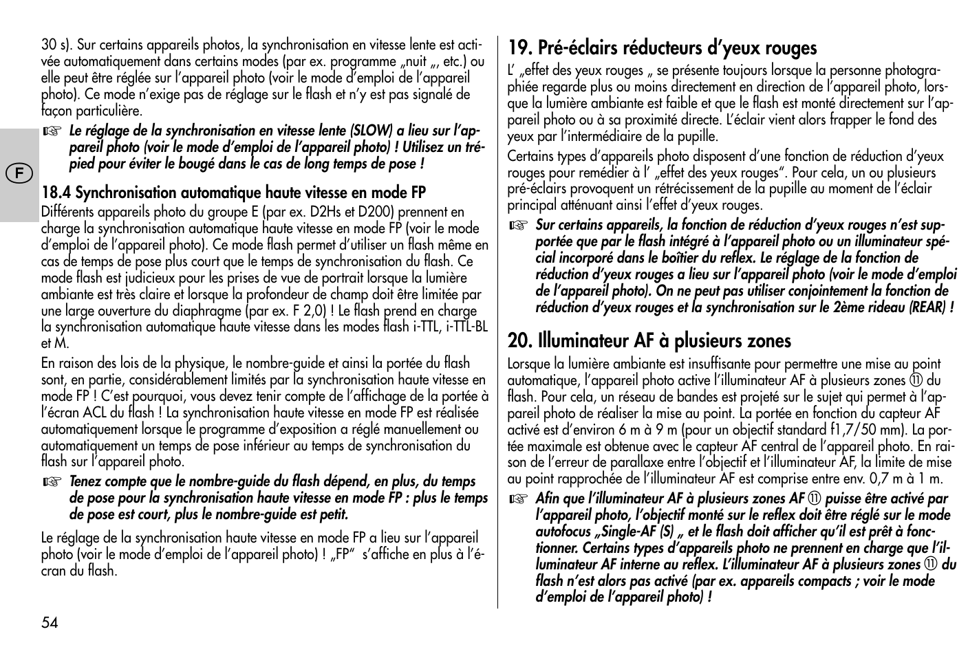 Pré-éclairs réducteurs d’yeux rouges, Illuminateur af à plusieurs zones | Metz MECABLITZ 58 AF-1 digital Nikon User Manual | Page 54 / 182