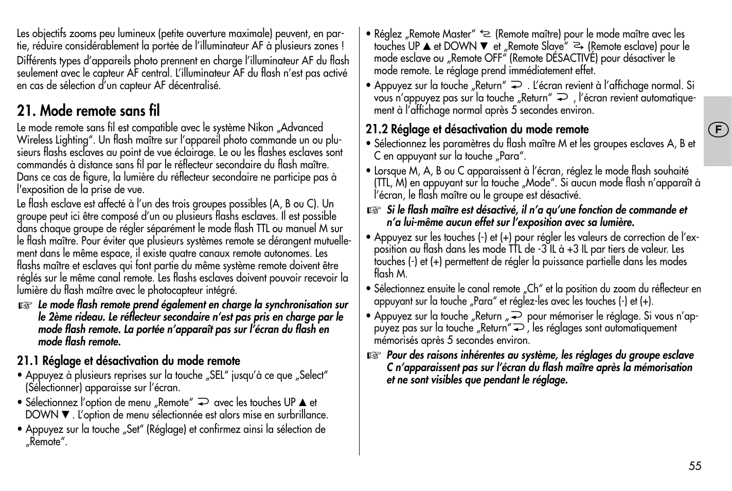 Mode remote sans fil | Metz MECABLITZ 58 AF-1 digital Nikon User Manual | Page 55 / 182