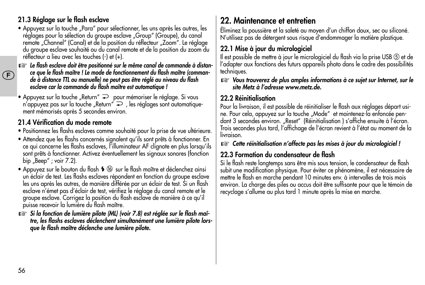 Maintenance et entretien | Metz MECABLITZ 58 AF-1 digital Nikon User Manual | Page 56 / 182