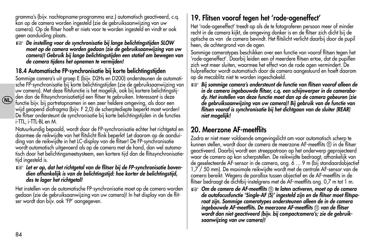 Flitsen vooraf tegen het ‘rode-ogeneffect, Meerzone af-meetflits | Metz MECABLITZ 58 AF-1 digital Nikon User Manual | Page 84 / 182