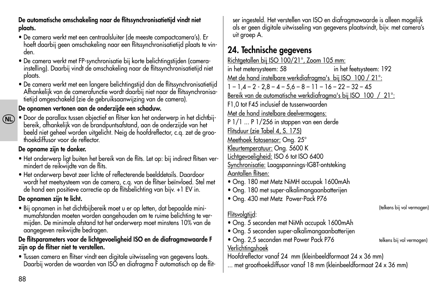 Technische gegevens | Metz MECABLITZ 58 AF-1 digital Nikon User Manual | Page 88 / 182