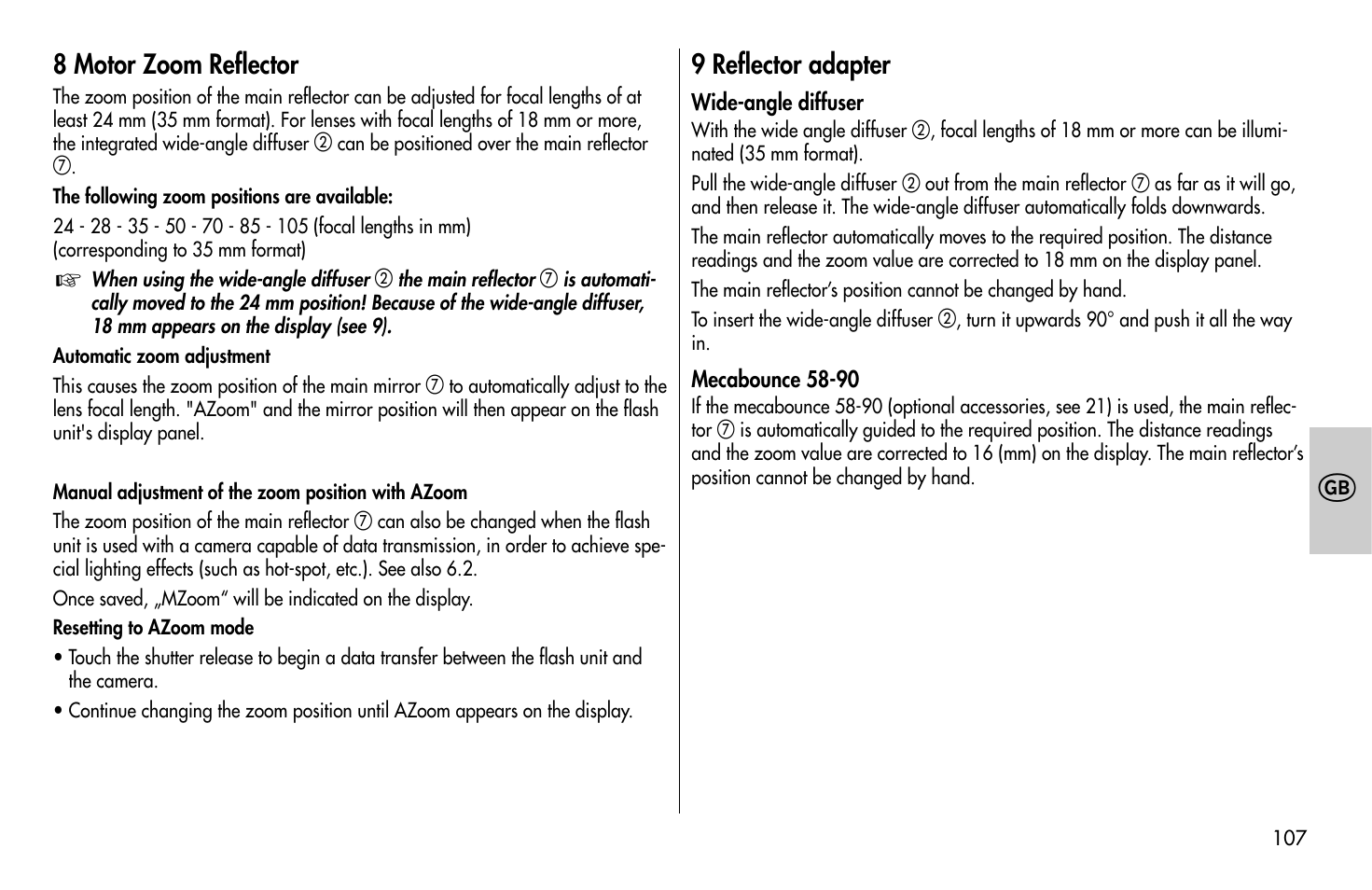 Metz MECABLITZ 58 AF-1 digital Sony User Manual | Page 107 / 182