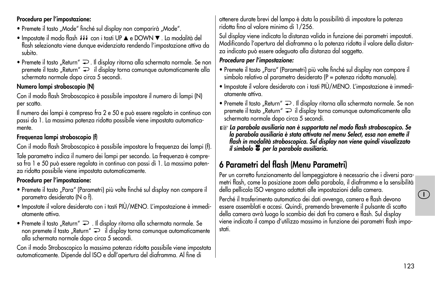 6 parametri del flash (menu parametri) | Metz MECABLITZ 58 AF-1 digital Sony User Manual | Page 123 / 182