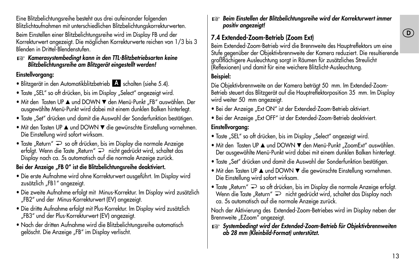Metz MECABLITZ 58 AF-1 digital Sony User Manual | Page 13 / 182