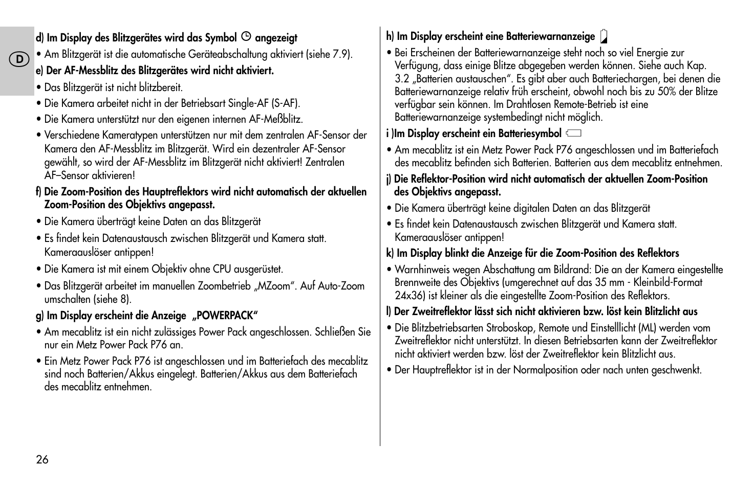 Metz MECABLITZ 58 AF-1 digital Sony User Manual | Page 26 / 182