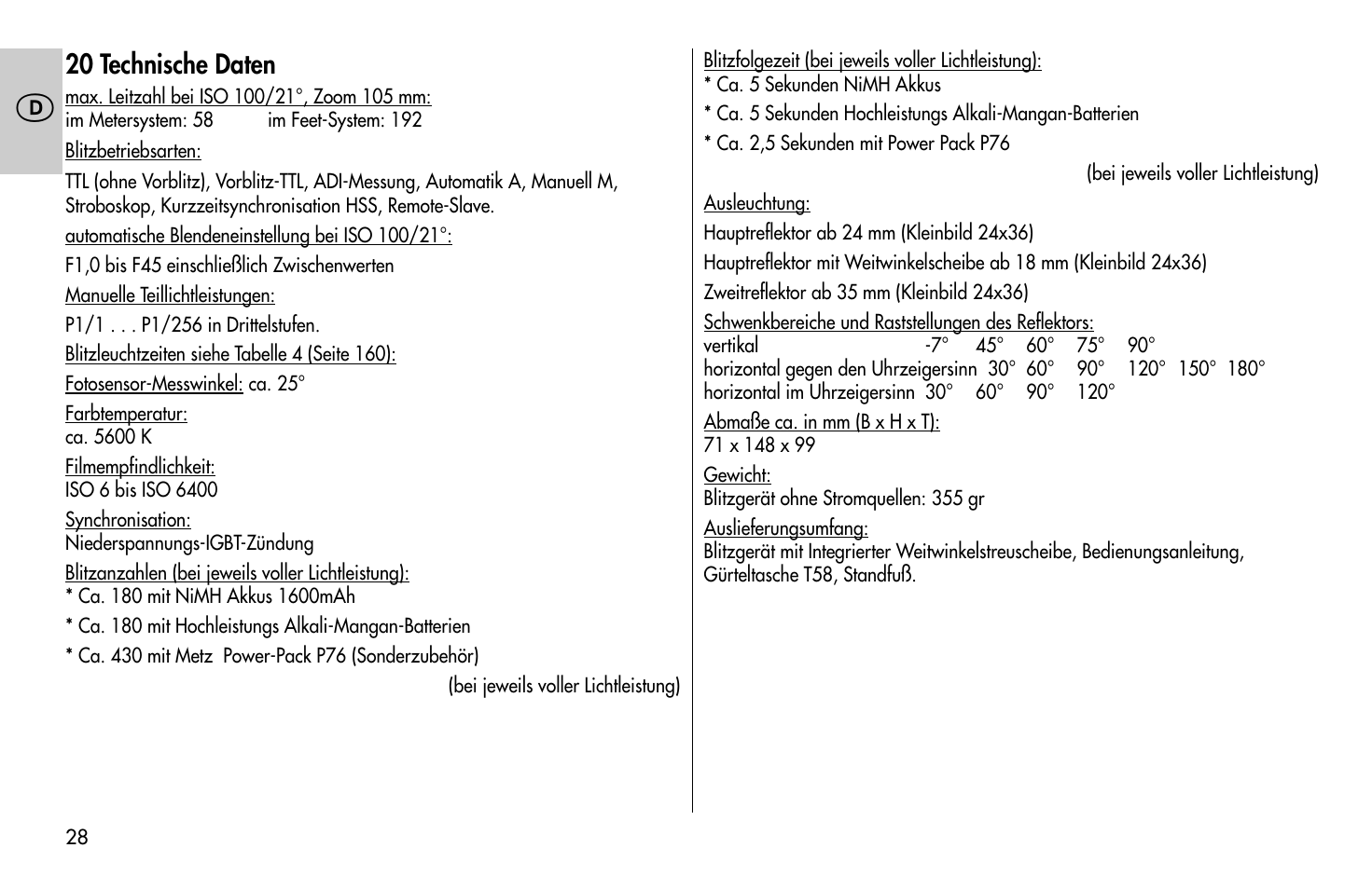 Metz MECABLITZ 58 AF-1 digital Sony User Manual | Page 28 / 182