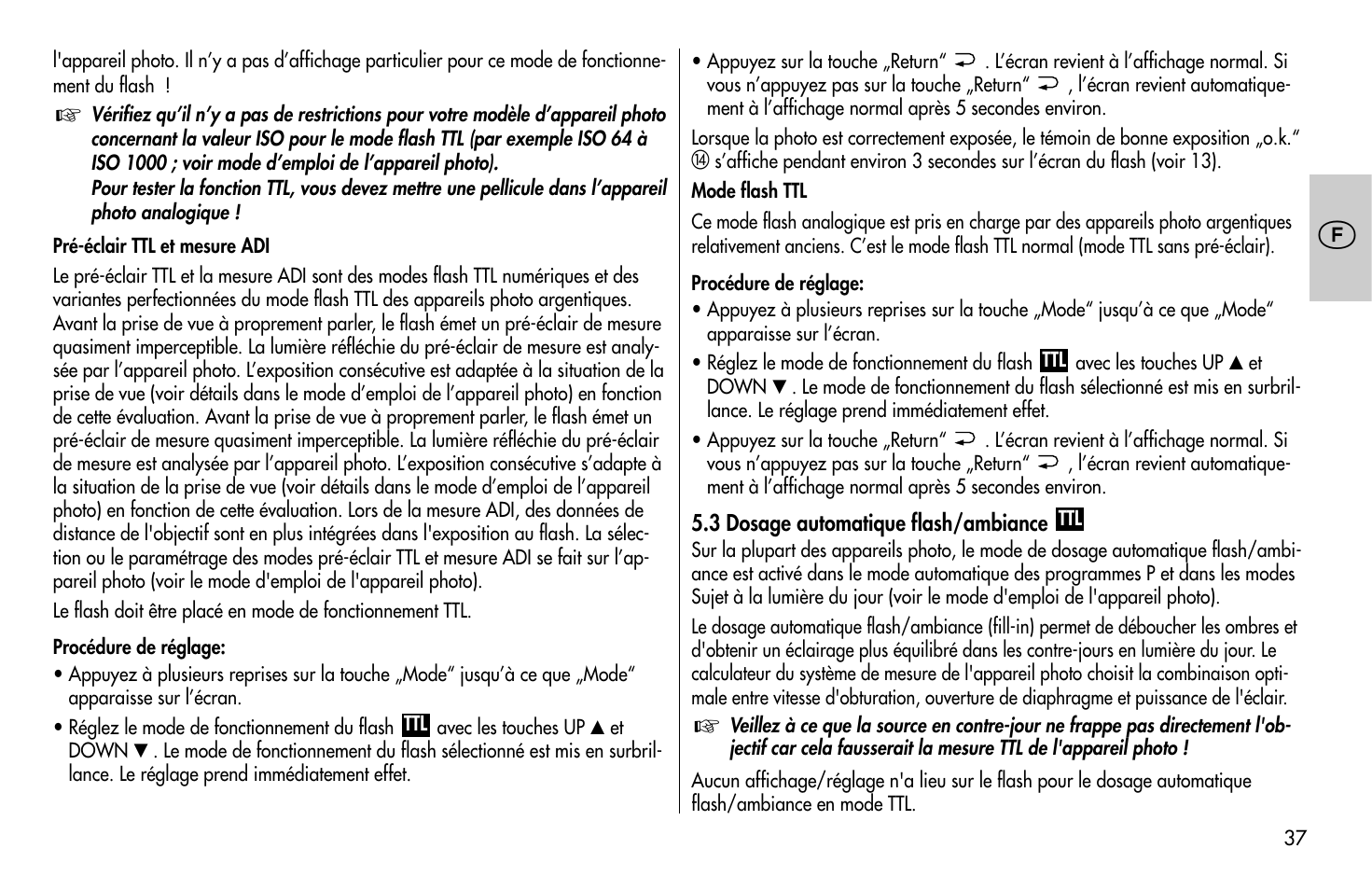 Metz MECABLITZ 58 AF-1 digital Sony User Manual | Page 37 / 182