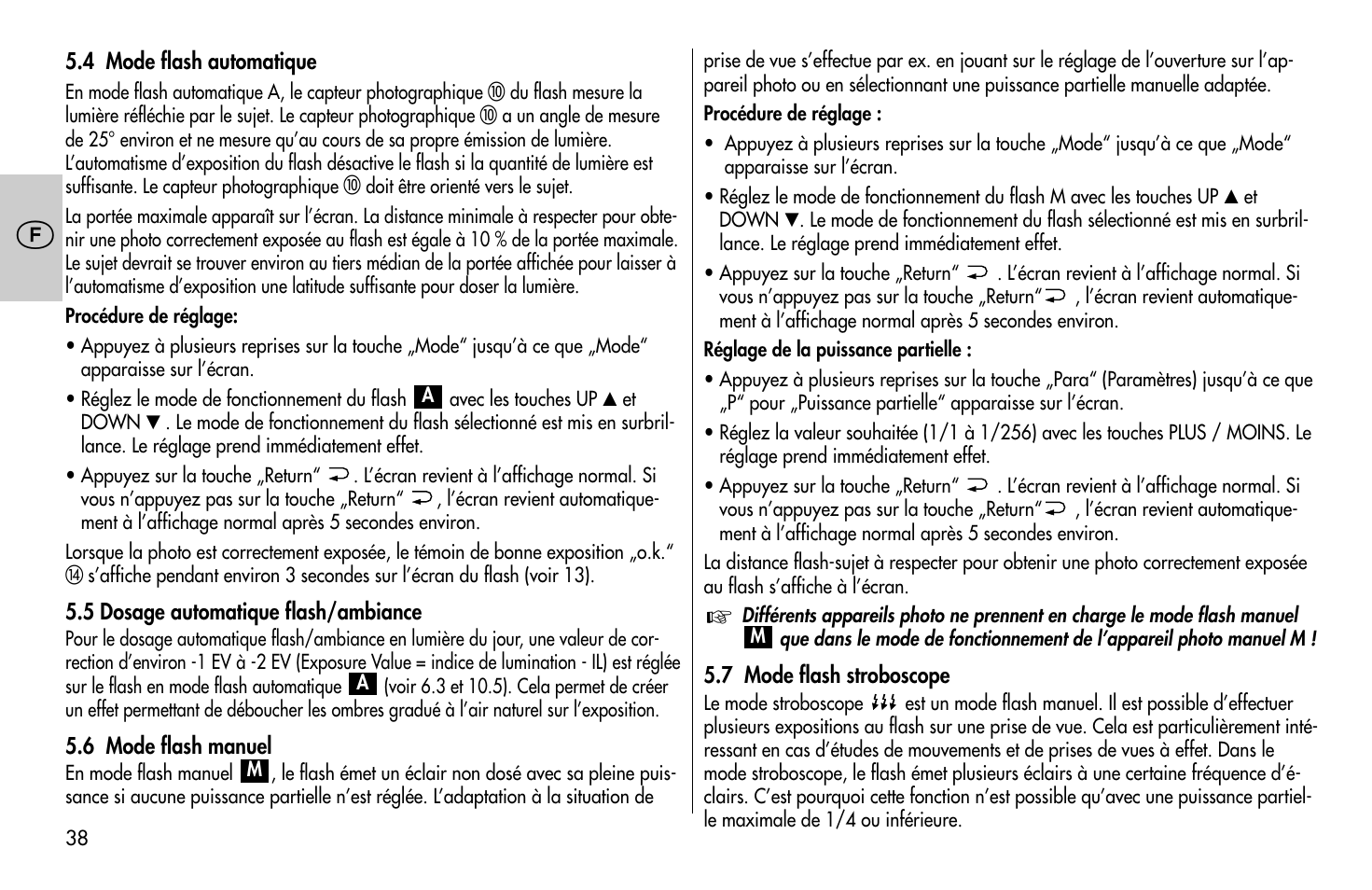 Metz MECABLITZ 58 AF-1 digital Sony User Manual | Page 38 / 182