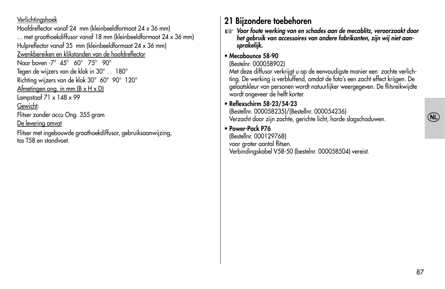 Metz MECABLITZ 58 AF-1 digital Sony User Manual | Page 87 / 182