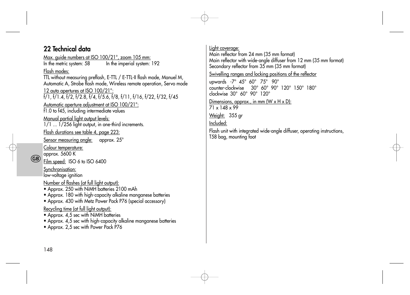 Metz MECABLITZ 58 AF-2 digital Canon User Manual | Page 148 / 230